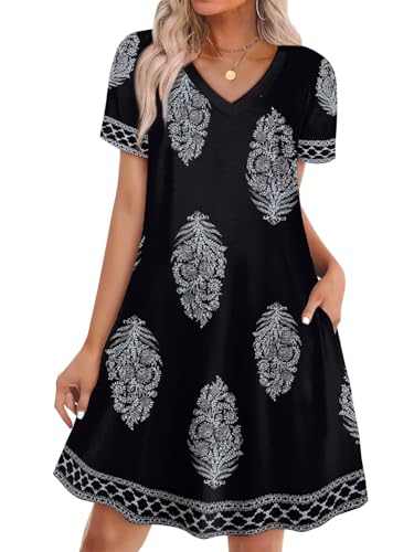 WIHOLL Dresses for Women Casual Summer Loose T Shirt Dress with Pockets Beach Vacation Outfits S-4XL