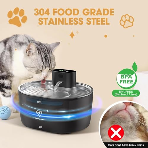 Wireless Cat Water Fountain Stainless Steel,108oz/3.2L Pet Water Fountain Battery Operated with 2 Modes, Ultra Quiet Motio...