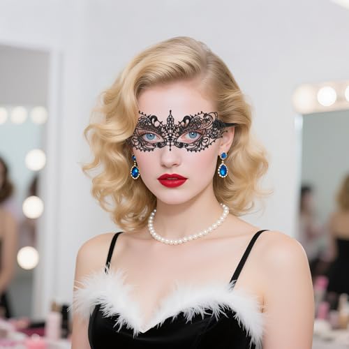 UOUYOO Black Masquerade Mask for Women Lace Eye Mask for Party Prom Ball Costume