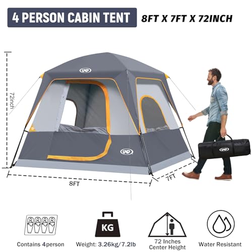 UNP 2/4/6/8 Person Tent, Portable Cabin Tent, Camping Tent 4-Person Easy Set Up, Waterproof with Top Rainfly for Outdoor C...