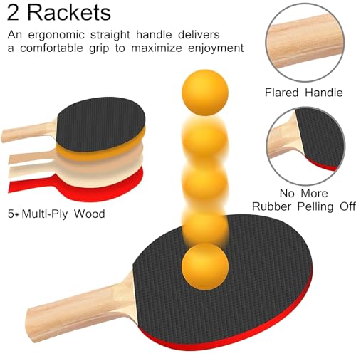 FBSPORT Ping Pong Paddle Set, Portable Table Tennis Set with Retractable Net,Rackets,Balls and Carry Bag for Indoor/Outdoo...