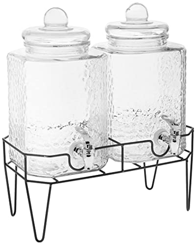Style Setter Glass Beverage Dispenser with Stand (Set of 2), 1.5 Gallon Glass Drink Dispenser with Stand & Spigot, Party D...