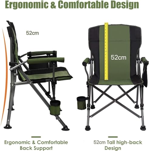 LEADALLWAY Folding Camping Chair Oversized Collapsible Camp Chair with Cup Holder and Removable Storage Bag, Heavy Duty Su...