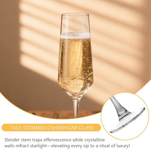 Dylvan 6PCS Elegant 6.9 Ounce Glass Champagne Flutes Set for Birthdays Weddings Christmas, Clear Champagne Glasses Perfect...