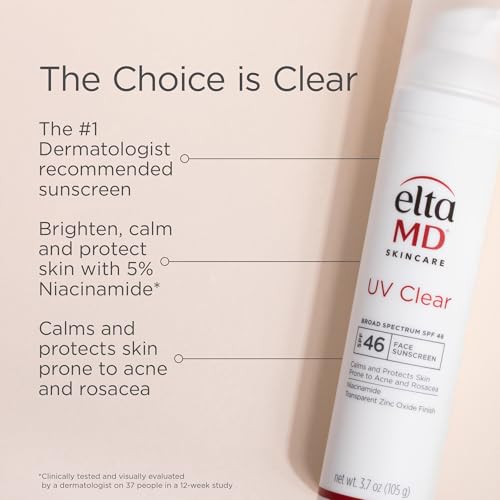 EltaMD UV Clear Face Sunscreen SPF 46, Oil Free Sunscreen with Zinc Oxide, Dermatologist Recommended, For Acne-Prone Sensitive S