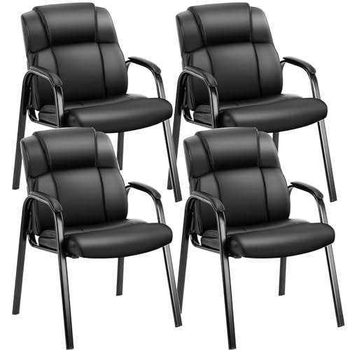 OLIXIS Waiting Room Chairs Set of 4, Leather Office Desk Reception Guest Stationary Side Chair with Padded Arms for Home C...
