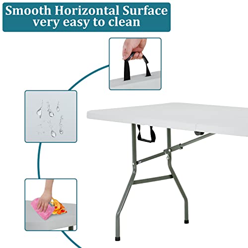 Pazidom 6FT Folding Table, Heavy Duty Plastic Table Portable Fold-in-Half Utility Table Indoor Outdoor Picnic Table w/Hand...