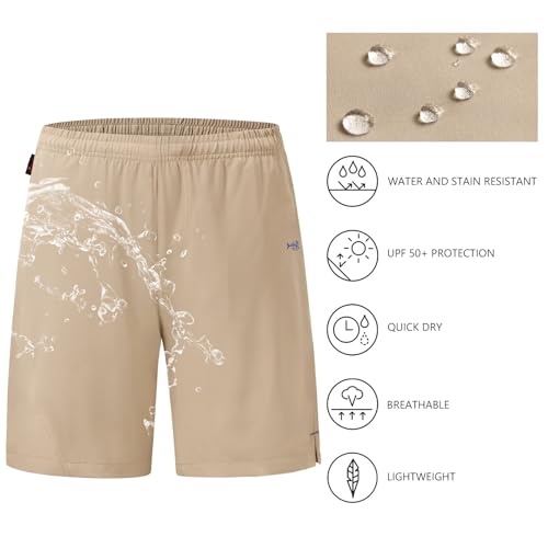 BASSDASH Men’s 7” Fishing Shorts UPF 50+ Lightweight Water Resistant Quick Dry for Hiking with Zipper Pocket FP06M