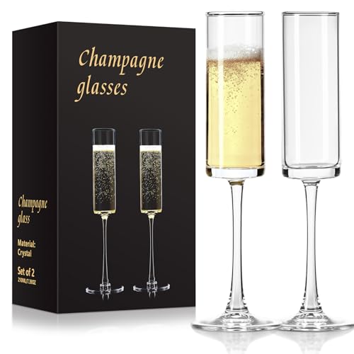 FrutPunch Champagne Glasses, Champagne Flutes Set of 2, 7OZ Long-Stemmed Wine Glasses, Crystal Glass, Elegant Sparkling Wi...