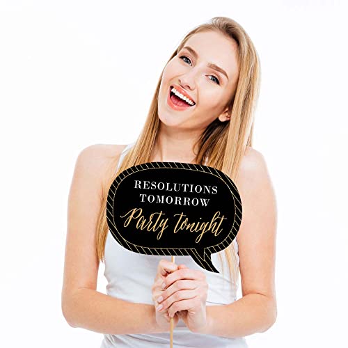 Big Dot of Happiness Funny New Year's Eve Photo Booth Props Kit, 10-Piece, Black & Gold, Cardstock & Wood