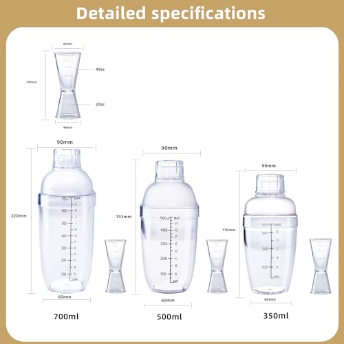 Plastic Bar Cocktail Shaker with Measuring Jigger Set,Hand Drink Mixer Boba Tea Shaker Cup with Scales,Bar Tool Transparen...