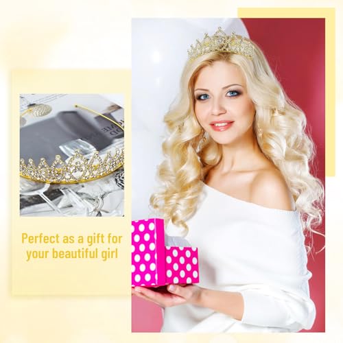 inSowni 8 Pieces Gold Metal Sparkly Rhinestone Princess Tiara Crown Headbands Wedding Birthday Party Prom Headpieces for W...