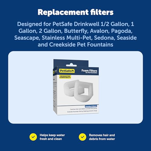 PetSafe Drinkwell Replacement Foam Filters - Improves Water Cleanliness - Protects Pump - Catches Hair & Debris - Compatib...