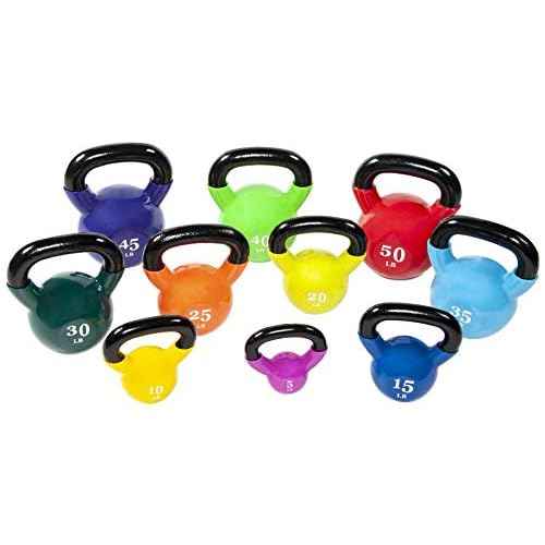 Fitvids Wide Grip 3-Piece or 4-Piece Kettlebell Exercise Fitness Weight Set, Include 5 lbs, 10 lbs, 15 lbs and 20 lbs, Set of 3 or Set of 4