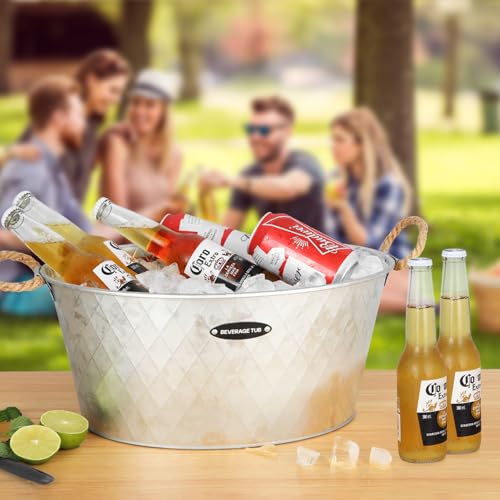 iHoo Galvanized Tub, Beverage Bucket with Handles, 2 Pcs Large Ice Buckets for Parties -Galvanized Drink Buckets for Indoo...