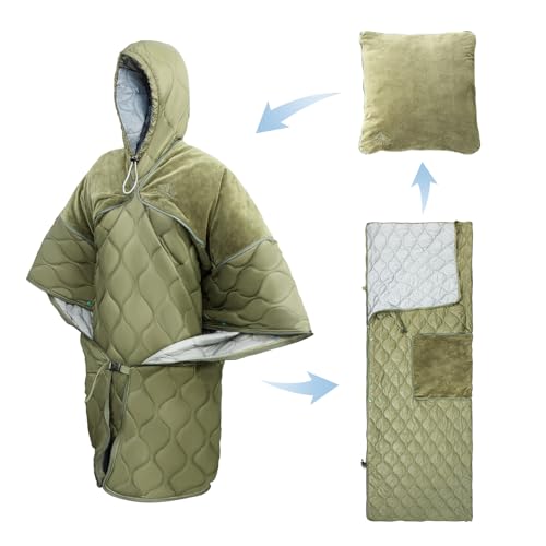 Night Cat Sleeping Bag for Camping - 4 in 1 Poncho for Adults Ultralight Wearable Quilt 3 Seasons Suitable for 1 Person