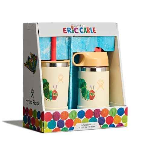 Hydro Flask Kids Water Bottle and Tumbler Bundle Set for School - Stainless Steel and Insulated with Straw Cap - 12 Oz World of Eric Carle¢â Caterpillar