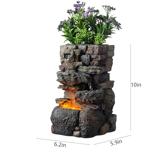 Tolevoit Indoor Small Tabletop Fountains Waterfalls Stone Rockery Fountain Home Decorations with LED Lights Relaxtion Soot...
