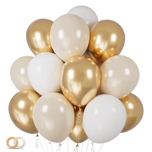 100Pcs White and Gold Balloons 12 Inch White Sand Gold Metallic Latex Balloons Beige Gold Party Balloons for Boho Wedding ...