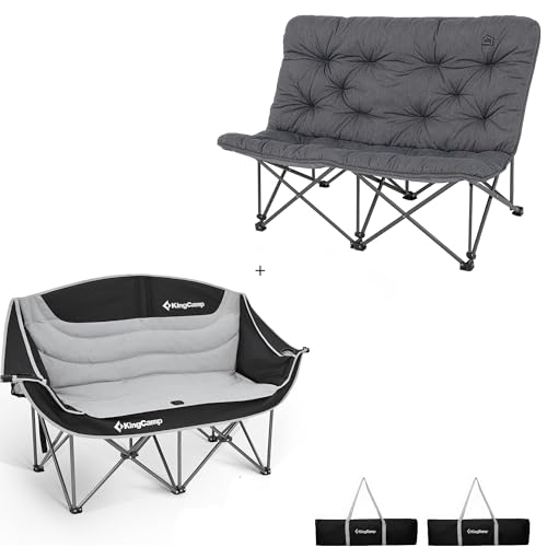 KingCamp Double Camping Chair Oversized Padded Chairs Folding Portable Loveseat Heavy Duty Comfy Camp Chair for Outdoor La...
