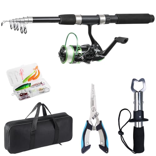 Tripquips Fishing Rod, 6.9ft Telescopic Fishing Rod and Reel Combo with Fishing Pliers and Lip Gripper Fishing Equipment, ...