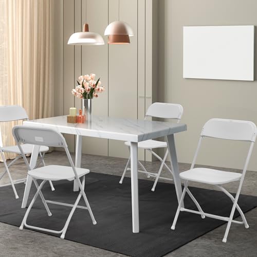 VINGLI 4 Pack White Plastic Folding Chair, Indoor Outdoor Portable Stackable Commercial Seat with Steel Frame 350lb. Capac...