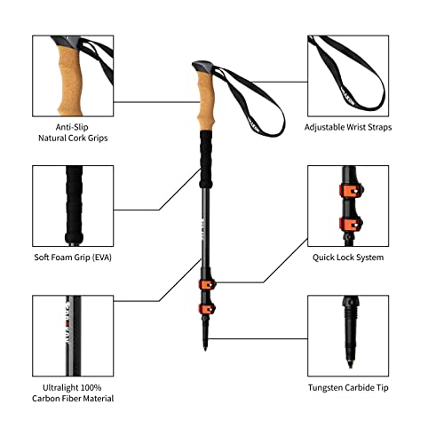 Drakon Outdoors - Drakon Sticks 2.0 - Heavy Duty Carbon Fiber Trekking Poles - Ultralight Collapsible Poles with Cork Hand...