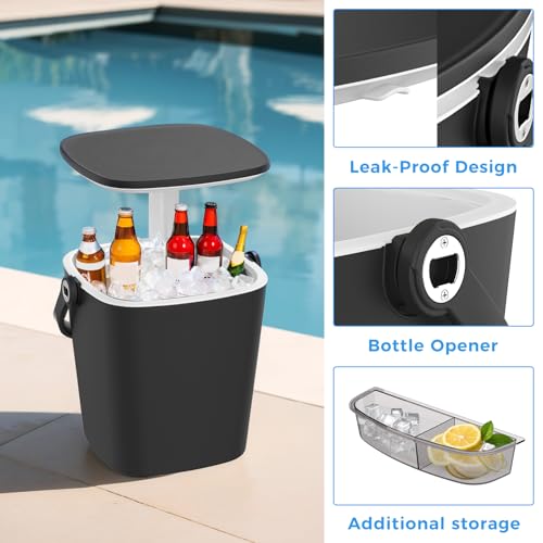 Portable Ice Bucket for Parties, 15 Liter Go Bar, Cooler Table with Lift Top Lid, Beer and Wine Cooler with Handle, Pop Up...