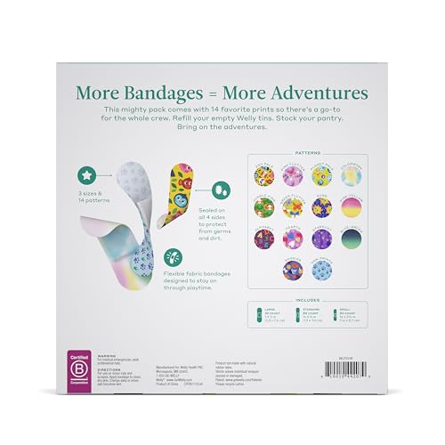 Welly Bandage Refill Ready Pack | FSA Eligible | Adhesive Flexible Fabric Bandages | Bulk Assorted Shapes and Patterns for...