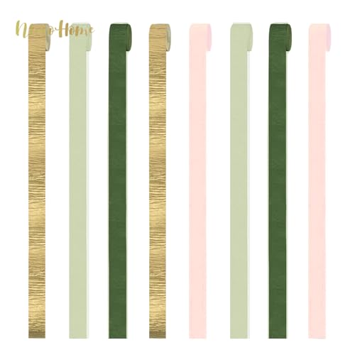 NICROHOME EUR Wedding Party Decorations, 8 Rolls Moss Sage Green Pink Crepe Paper Streamers for Boho Baby Shower, Wedding,...
