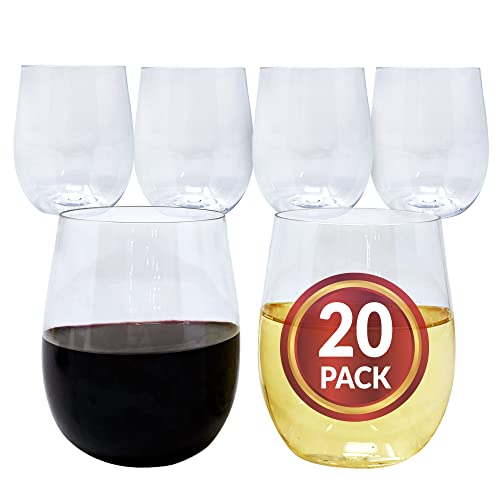 Reli. (20 Pack Disposable Wine Glasses 12 oz | Stemless Plastic Wine Glasses for Parties | BPA-Free, Shatterproof Plastic...