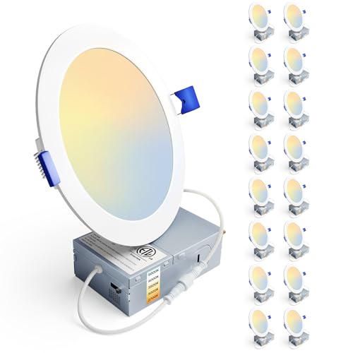Ensenior 16 Pack 6 Inch LED Recessed Ceiling Light, Dimmable, 2700K-5000K 5CCT, 1050LM 12W 120V, High Brightness Canless W...