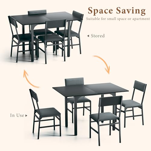 HUAHUU Dining Table Set for 4, Extendable Kitchen Table Cushion Chairs Set of 4, Rectangle Dining Table with Metal Frame &...