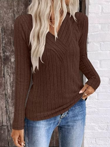 Women's Long Sleeve V Neck Sweater 2025 Fall Fashion Lightweight Casual Pullover Top