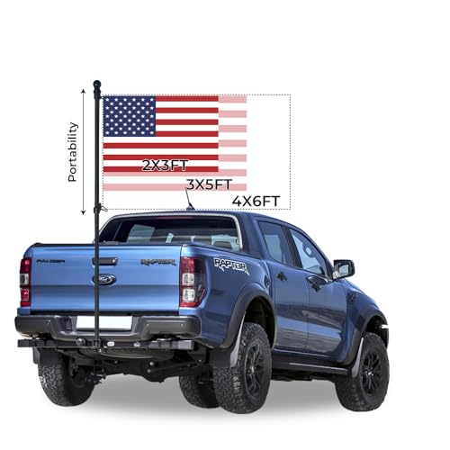 (Pack 1) - 5’ Foot Premium Tangle-Free Carbon-Fiber Flag Pole with 2 Flag Rings, Ideal for Trucks, Vehicles, or SUVs, Perf...