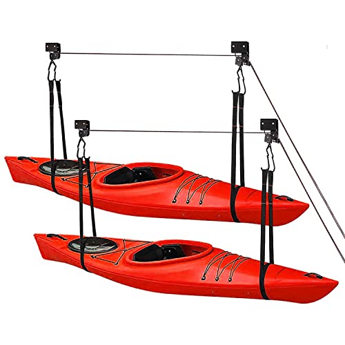 Great Working Tools Kayak Hoist Lift, Hanging 2 Pulley System - 2-Pack Heavy Duty Garage Ceiling Mount 125 Pound Capacity ...