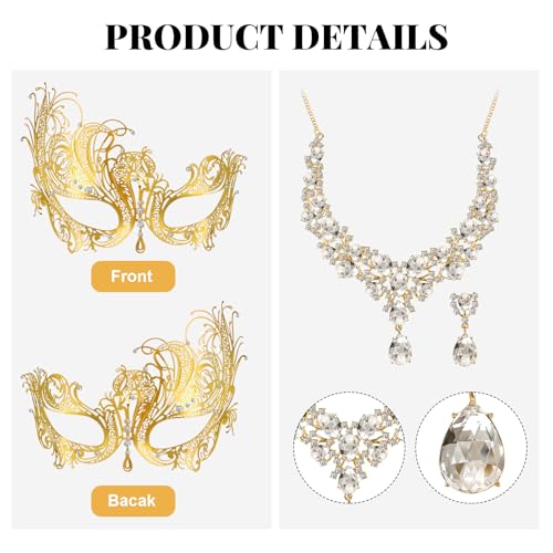 Sratte Masquerade Mask Set Include Necklace Earring Halloween Venetian Mask for Lady Women Costumes Accessory Cosplay Party