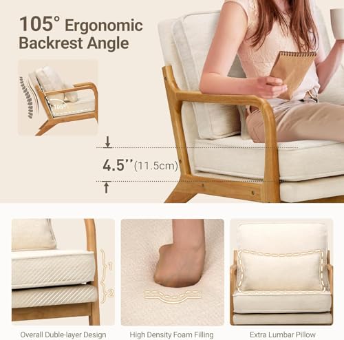 MALOL Mid-Century Accent Chair with Solid Wood Frame, Reading Relaxing Armchair Lumbar Pillow& Soft Cushion, Leisure Chair...