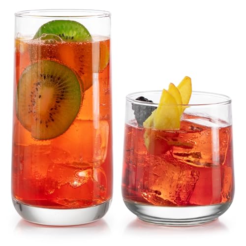 Libbey Ascent Tumbler and Rocks Drinking Glasses Set of 16, Glass Drinking Glasses with Curvature, Versatile Glassware Set...