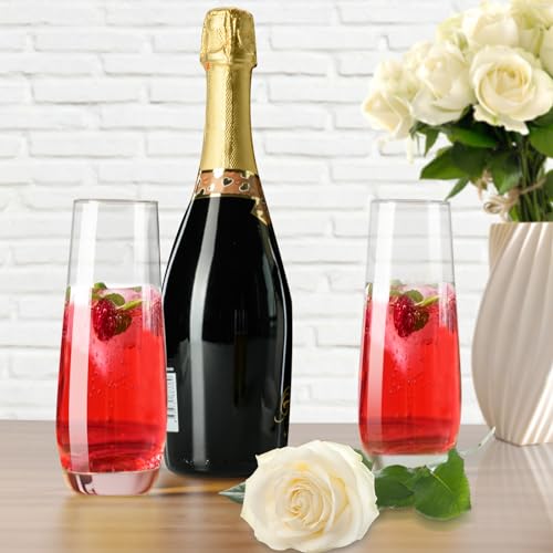 PARACITY Stemless Champagne Flutes 8 oz, Cocktail Glasses, Champagne Glasses Set of 2, Gift for Birthday, Wedding, Christmas