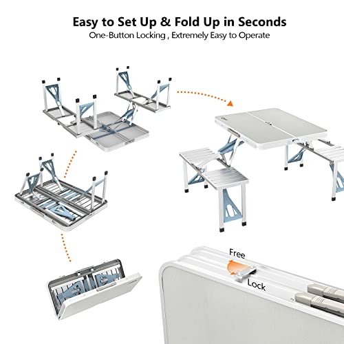 VINGLI 4Ft Folding Camping Picnic Table with Seats/Umbrella Hole-265 Lbs Support That Lightweight and Fold Up Card Suitcas...