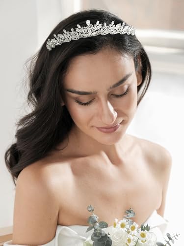 SWEETV Silver Tiara Crown for Women,Princess Tiaras for Girls,Crystal Retro Hair Accessories for Wedding Birthday Prom Pag...