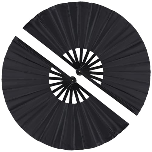 2 Pack Large Folding Hand Fan, Nylon-Cloth Vintage Retro Fabric Fans, Chinese Kung Fu Tai Chi Hand Fan for Men/Women, Fest...