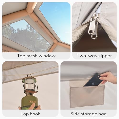 Inflatable Tents for Camping, Blow Up Tent with Hand Pump, 3-4 Person Air Glamping Tent with Canopy, Easy Setup 4 Season O...
