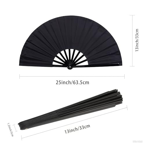 2 Pcs Large Folding Hand Fans - Chinese Tai Chi & Kung Fu Fan with Nylon Cloth, Holder Sleeve - Portable Handheld Fan for ...