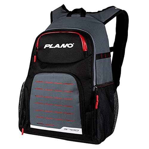 Plano Weekend Series 3700 Backpack, Gray with Red, Black, & White Accents, Includes 2 3700 Stowaway Utility Boxes, Premium Tackle Storage, Soft Tackle Storage Bag