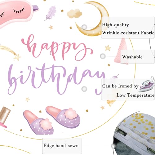 Rsuuinu Happy Birthday Backdrop Sleepover Party Pajamas Pillow Fight Photography Background Pink Girls Birthday Slumber Pa...