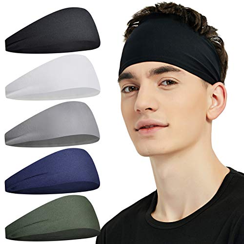Pilamor Sports Headbands for Men (5 Pack),Moisture Wicking Workout Headband, Sweatband Headbands for Running,Cycling,Footb...