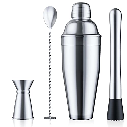 Blue River Water 24oz Cocktail Shaker Set - Martini Shaker w Built-in Drink Shaker Strainer, Muddler, Jigger, Mixing Spoo...