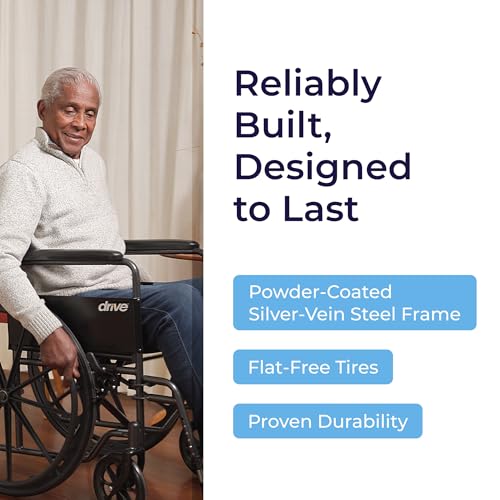 Drive Medical Silver Sport 1 Folding Transport Wheelchair - Lightweight Mobility Support - Full Armrests - Removable Swin...
